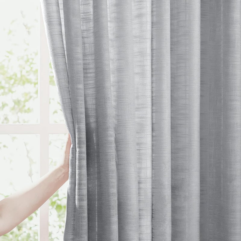 FMFUNCTEX Linen Semi Sheer Curtains for Bedroom, Grey Curtains 63 Inch Length for Living Room, Country Farmhouse Sheer Drapes, Light Filtering Window Curtain, Grommet Top 2 Panels - Image 4